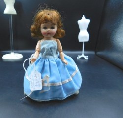 8'' REDHEAD UNMARKED BENT KNEE WALKER GINNY DOLL, BLUE DRESS, MADAME ALEX UNDIES